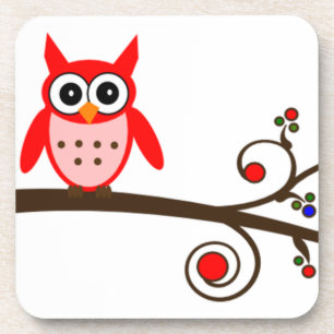Red Owl on Cherry Tree Coaster