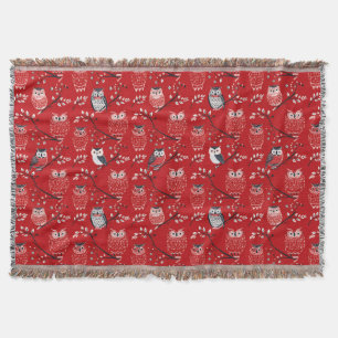 Red Owl Pattern Throw Blanket