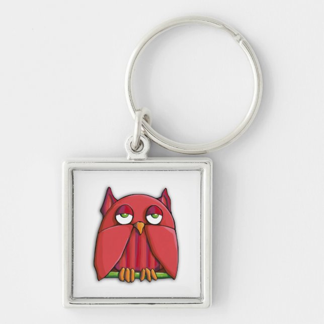 Red Owl Square Premium Keychain (Front)