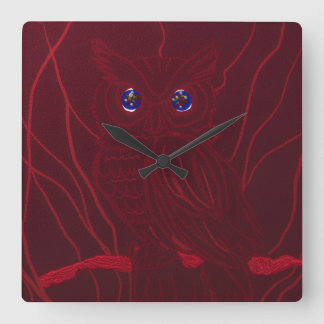 Red Owl Square Wall Clock