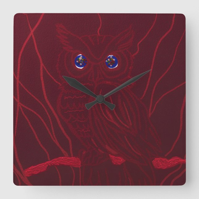 Red Owl Square Wall Clock (Front)