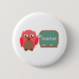 Red Owl Teacher At Chalkboard 6 Cm Round Badge