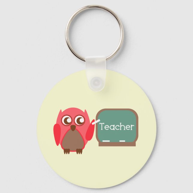 Red Owl Teacher At Chalkboard Key Ring (Front)