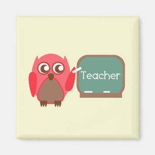 Red Owl Teacher At Chalkboard Magnet