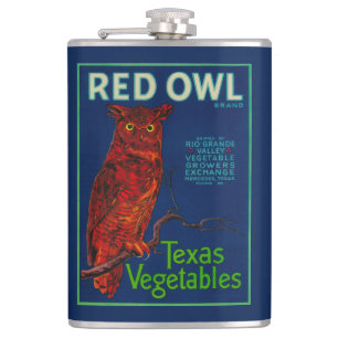Red Owl Vegetable Label Hip Flask