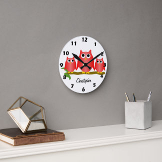 Red Owls Design Personalised Round Clock