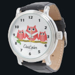 Red Owls Design Personalised Watch<br><div class="desc">Wrist watch owl design. You can customise this watch with any text of your choice. Should you require any help with customising then contact us through the message link on this page. Owl design personalised wrist watch.</div>