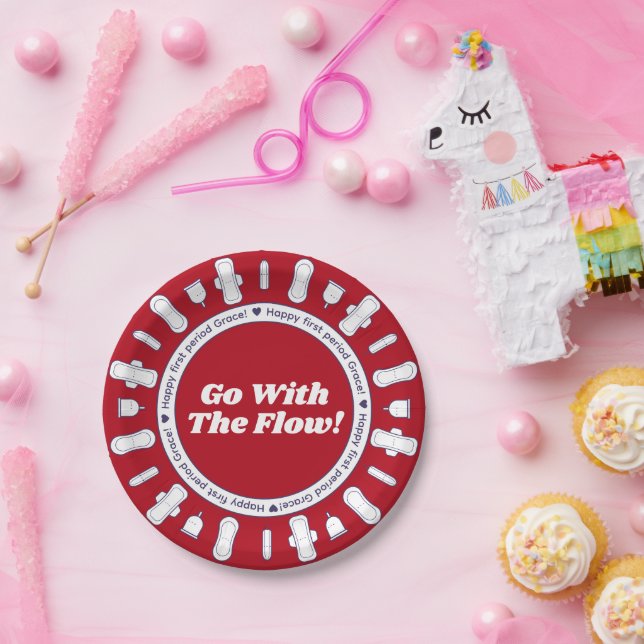 Red Pad Border Name First Period Party  Paper Plate (Party)