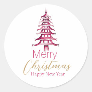Red Pagoda Christmas Tree  Classic Round Sticker