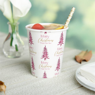 Red Pagoda Christmas Tree Pattern  Paper Cups