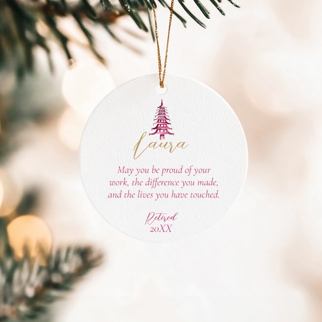 Red Pagoda Christmas Tree Retirement 1-Photo  Ceramic Ornament (Red Pagoda Christmas Tree Retirement 1-Photo Ceramic Ornament)