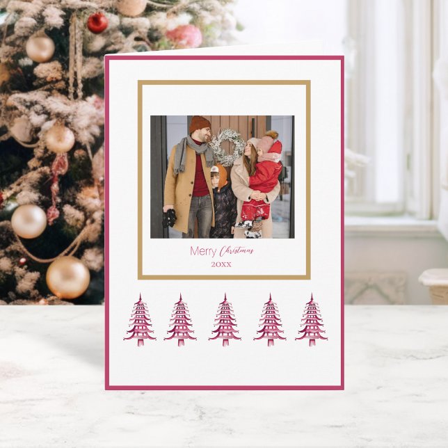 Red Pagoda Christmas Trees 1-Photo  Card (Red Pagoda Christmas Trees 1-Photo Card)