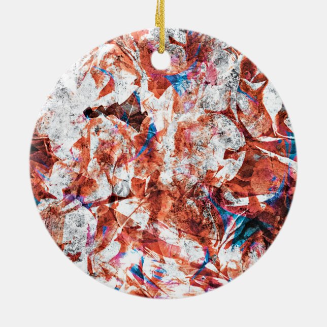 Red paint brush abstract modern digital art ceramic ornament (Back)