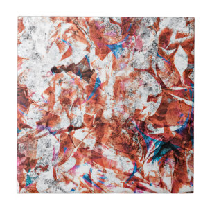 Red paint brush abstract modern digital art ceramic tile