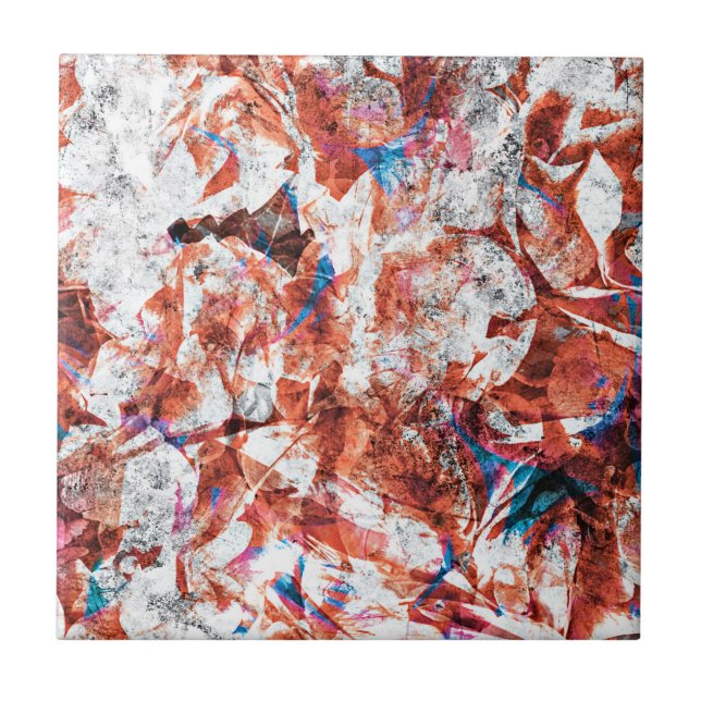 Red paint brush abstract modern digital art ceramic tile (Front)