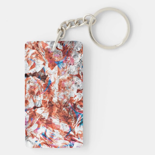 Red paint brush abstract modern digital art key ring (Back)