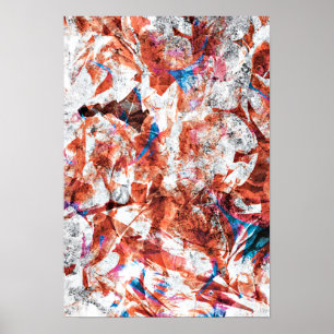 Red paint brush abstract modern digital art poster