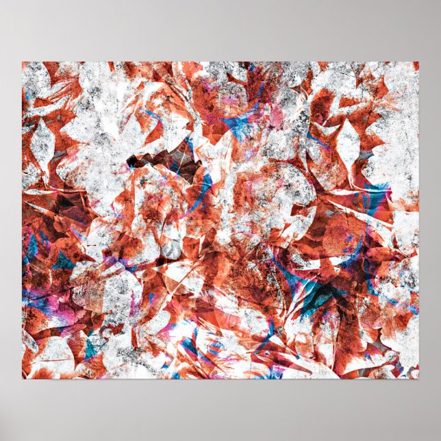 Red paint brush abstract modern digital art poster (Front)