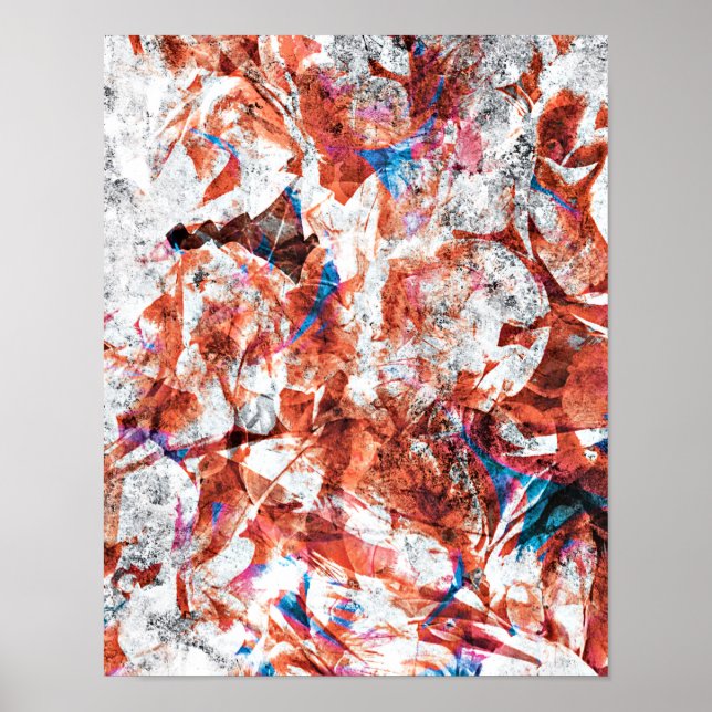 Red paint brush abstract modern digital art poster (Front)