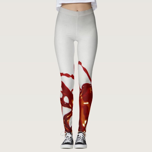 Red paint Spill effect Leggings (Front)