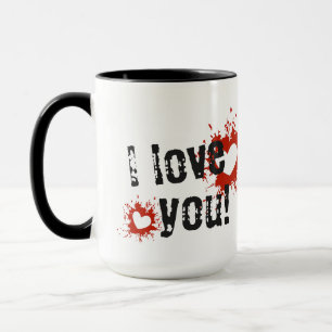 Red Paint Splatter Hearts, I Love You Mug