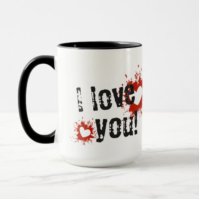 Red Paint Splatter Hearts, I Love You Mug (Left)