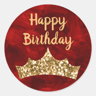 Red paintbrush and Gold Crown Birthday Classic Round Sticker