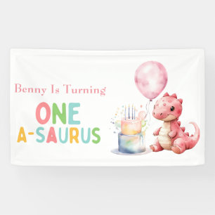 Red Painted Dinosaur One A Saurus Birthday  Banner