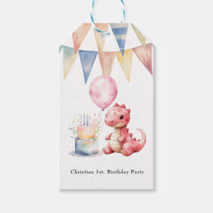 Red Painted Dinosaur One A Saurus Birthday Party Gift Tags