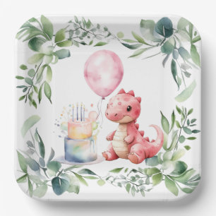 Red Painted Dinosaur One A Saurus Birthday Party Paper Plate