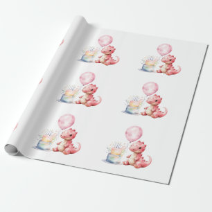 Red Painted Dinosaur One A Saurus Birthday  Wrapping Paper