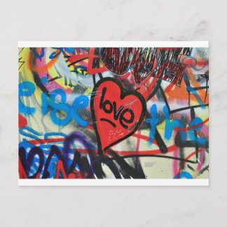 red painted heart love graffiti postcard