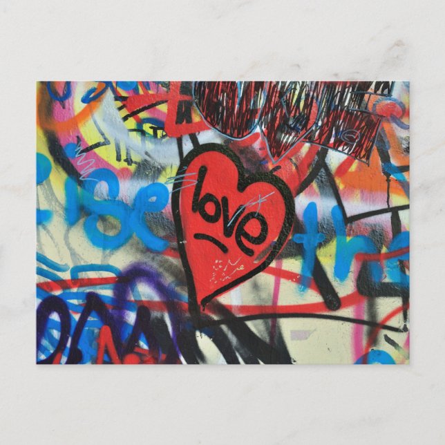 red painted heart love graffiti postcard (Front)