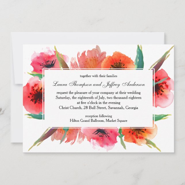 Red Painted Poppies Floral Wedding Invitation (Front)