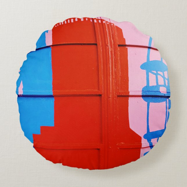 Red painted wall round cushion (Front)