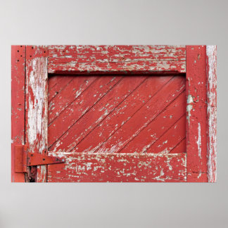 Red Painted Wooden Barn Door Poster