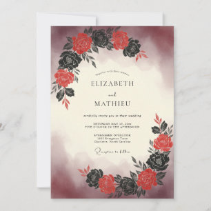 Red Painterly Bouquet Wedding Invitation
