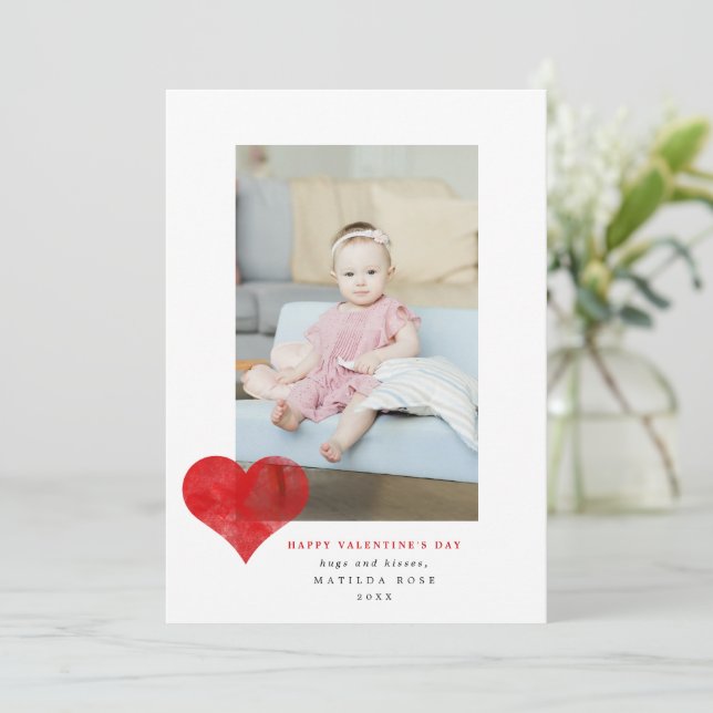  Red Painterly Heart Modern Valentine's Day Photo Holiday Card (Standing Front)
