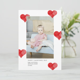 Red Painterly Hearts Modern Valentine's Day Photo Holiday Card