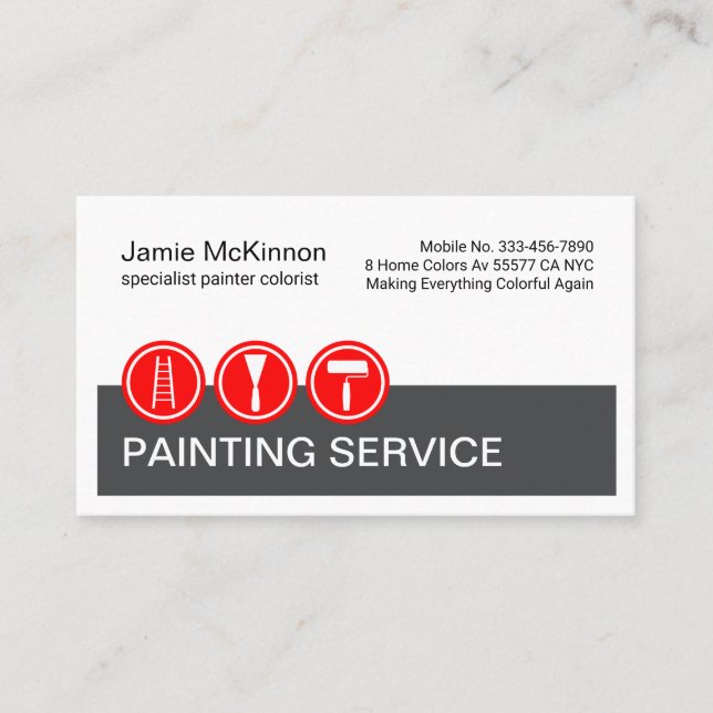Red Painting Icons On Grey Layer Painter Business Card (Front)