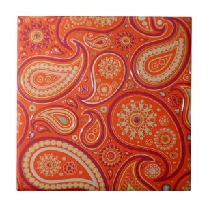 Red Paisley Ceramic Tile