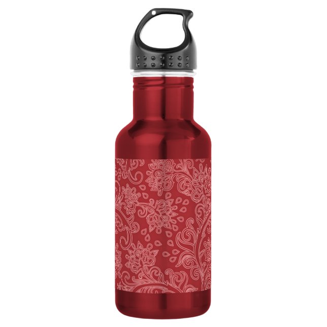 Red Paisley Damask Designer Floral Classic 532 Ml Water Bottle (Front)