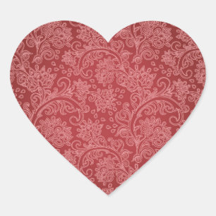 Red Paisley Damask Designer Floral Classic Heart Sticker
