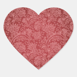 Red Paisley Damask Designer Floral Classic Heart Sticker