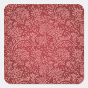 Red Paisley Damask Designer Floral Classic Square Sticker
