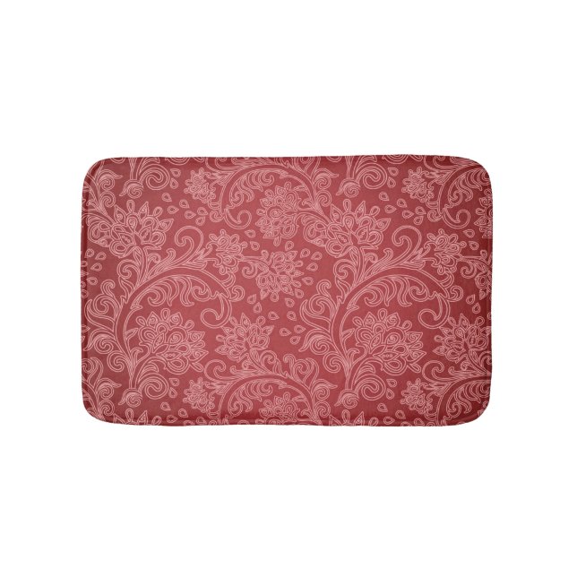 Red Paisley Damask Designer Floral Vintage Classic Bath Mat (Front)