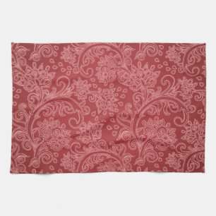 Red Paisley Damask Designer Floral Vintage Classic Tea Towel