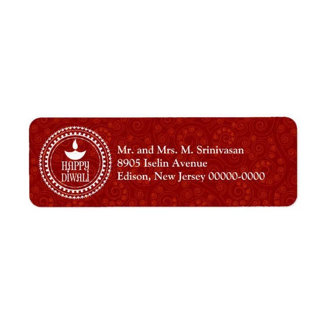 Red Paisley Diwali Return Address Label (Front)