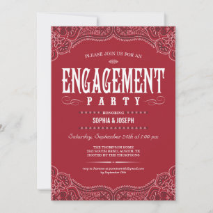 Red Paisley Engagement Party Invitations