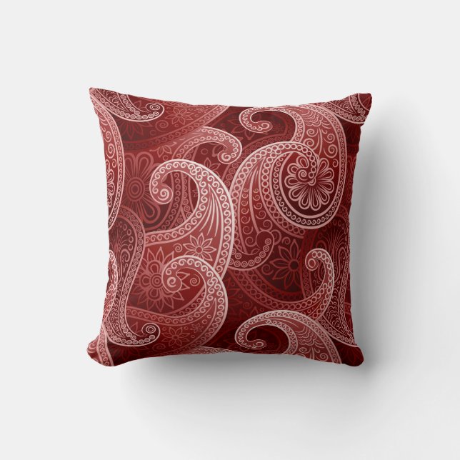 Red Paisley Exotic Pattern Cushion (Front)